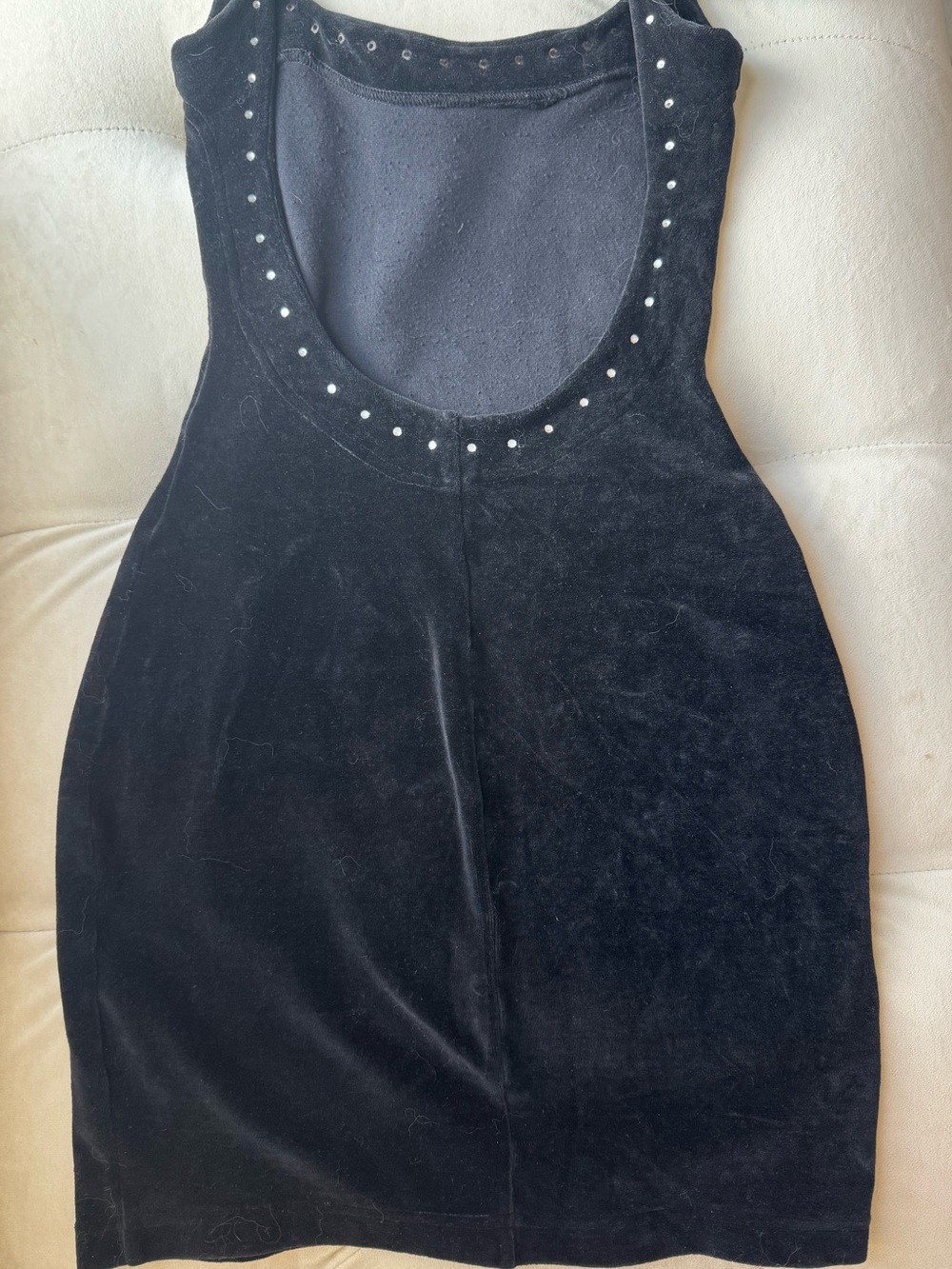 Betsey Johnson punk label Black Studded Velvet Mini Dress. - Picture 3 of 5